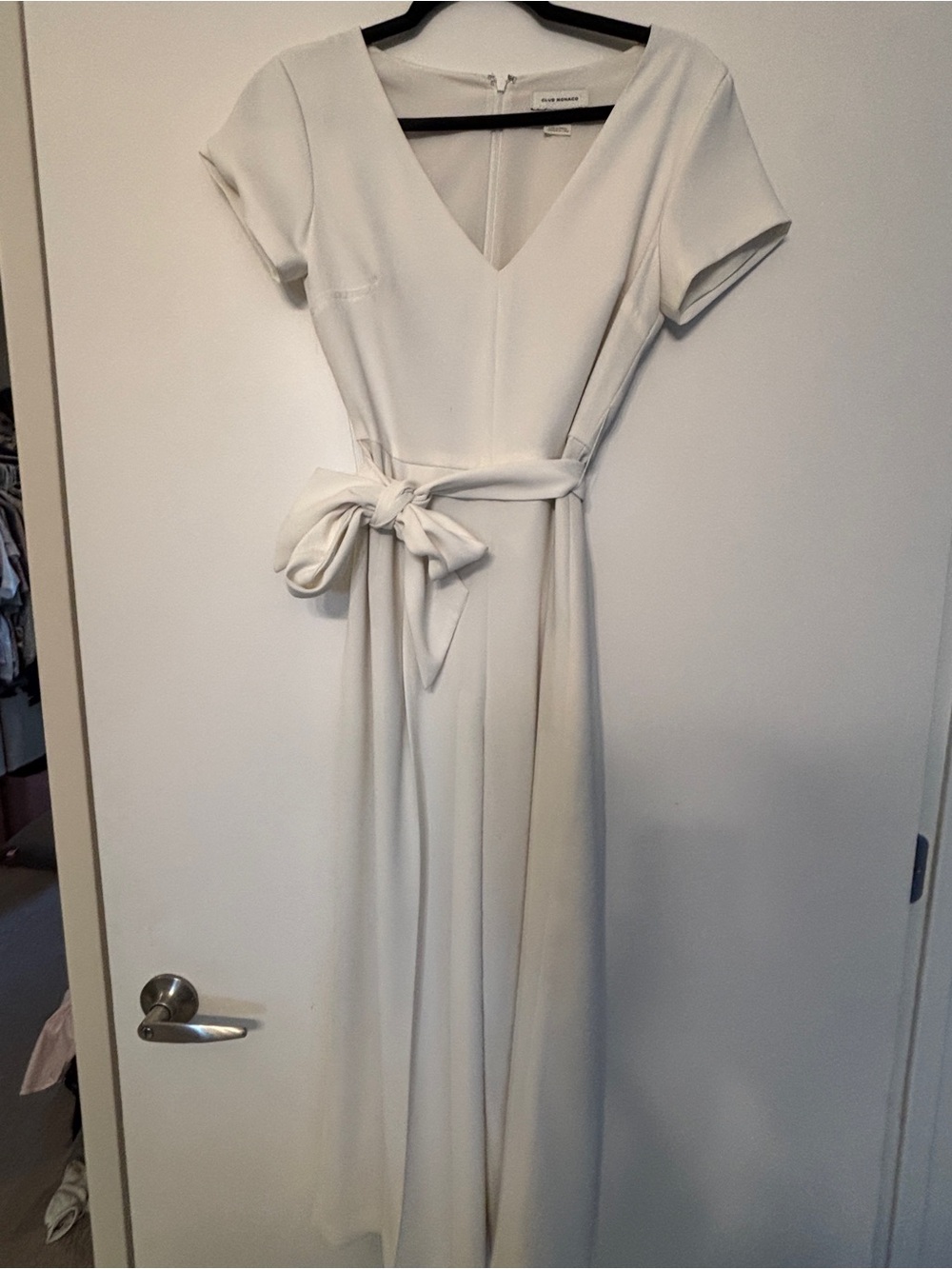 Club Monaco White V-Neck Belted Women's Jumpsuit